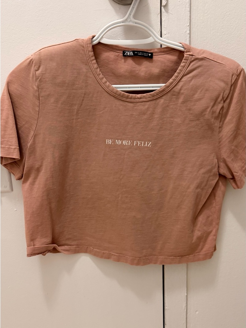 Zara Dusty Rose Cropped Tee with Chest Slogan